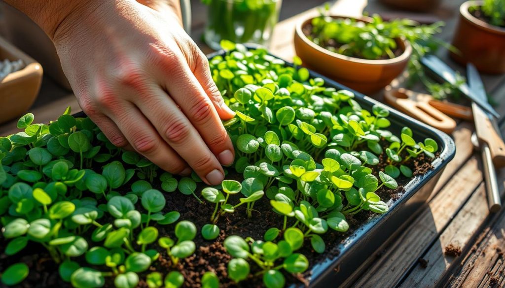 harvesting microgreens