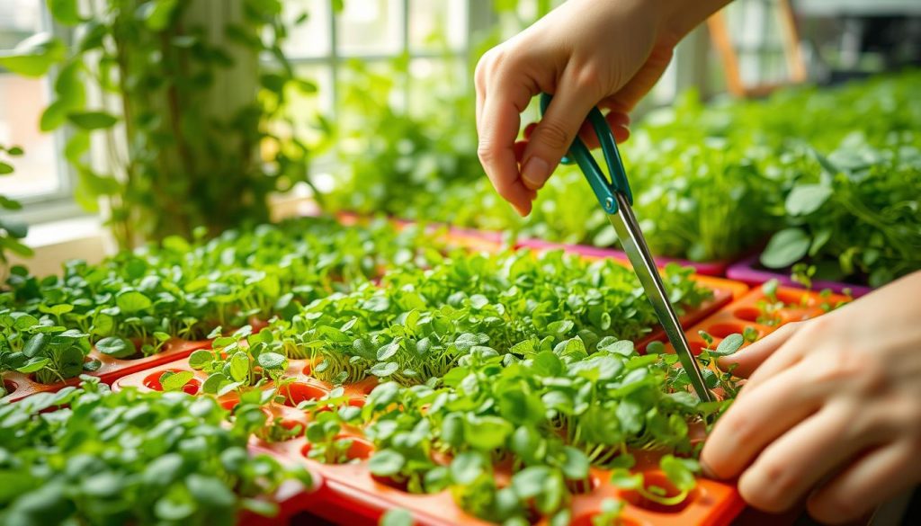 harvesting microgreens