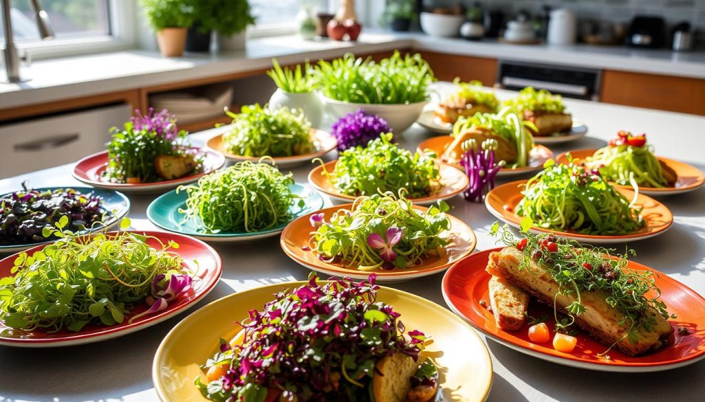 microgreens in dishes